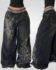Y2K Gothic Cross Print Loose Jeans Street Hip-hop Retro's