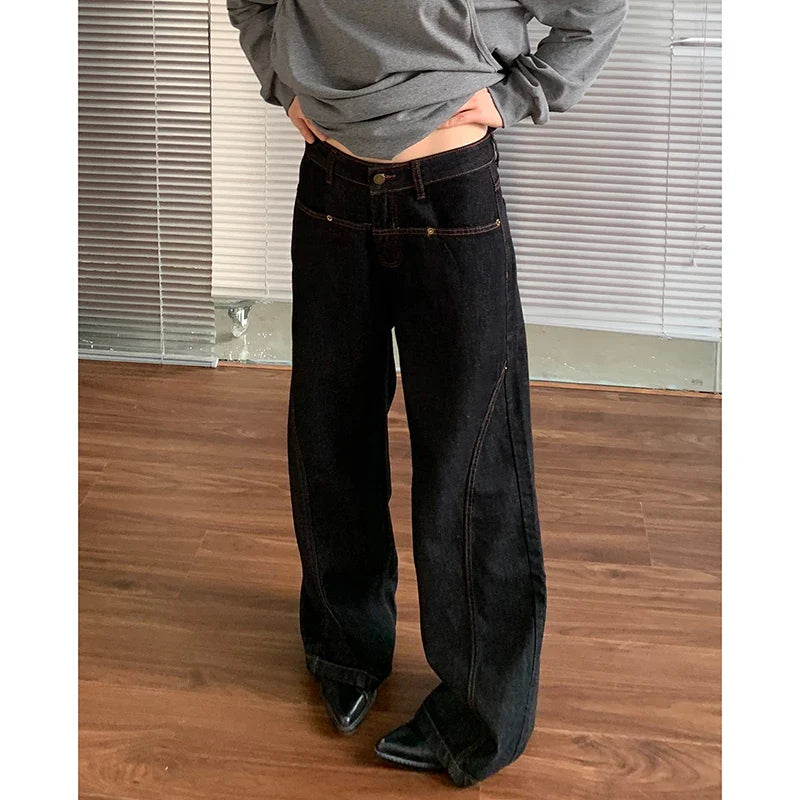 Blue Jeans High Waist Vintage Straight Baggy Denim Pants Streetwear Y2K American Style Wide Leg Denim Trouser