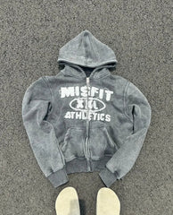 Gothic Oversized Letter Embroidered Patch Zipper Hoodie Y2K Harajuku Vintage Hip Hop Casual Couple Sweatshirt