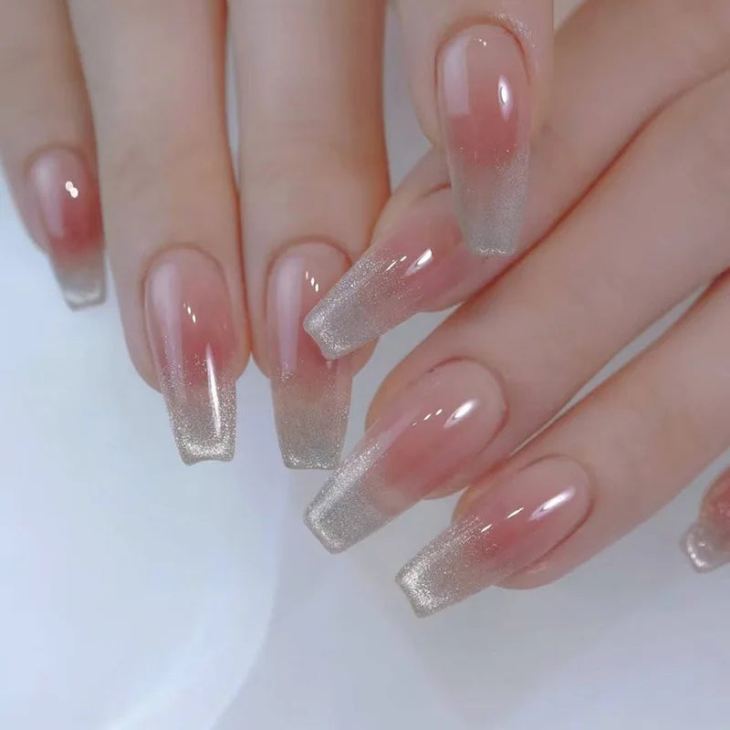 24Pcs Almond Pure Handmade Press On Nails Full Cover Butterfly French Pearl Diamond False Nails Wearable Manicure Nail Tips Art