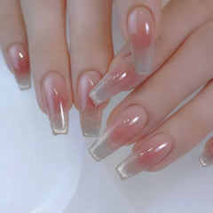 24Pcs Almond Pure Handmade Press On Nails Full Cover Butterfly French Pearl Diamond False Nails Wearable Manicure Nail Tips Art