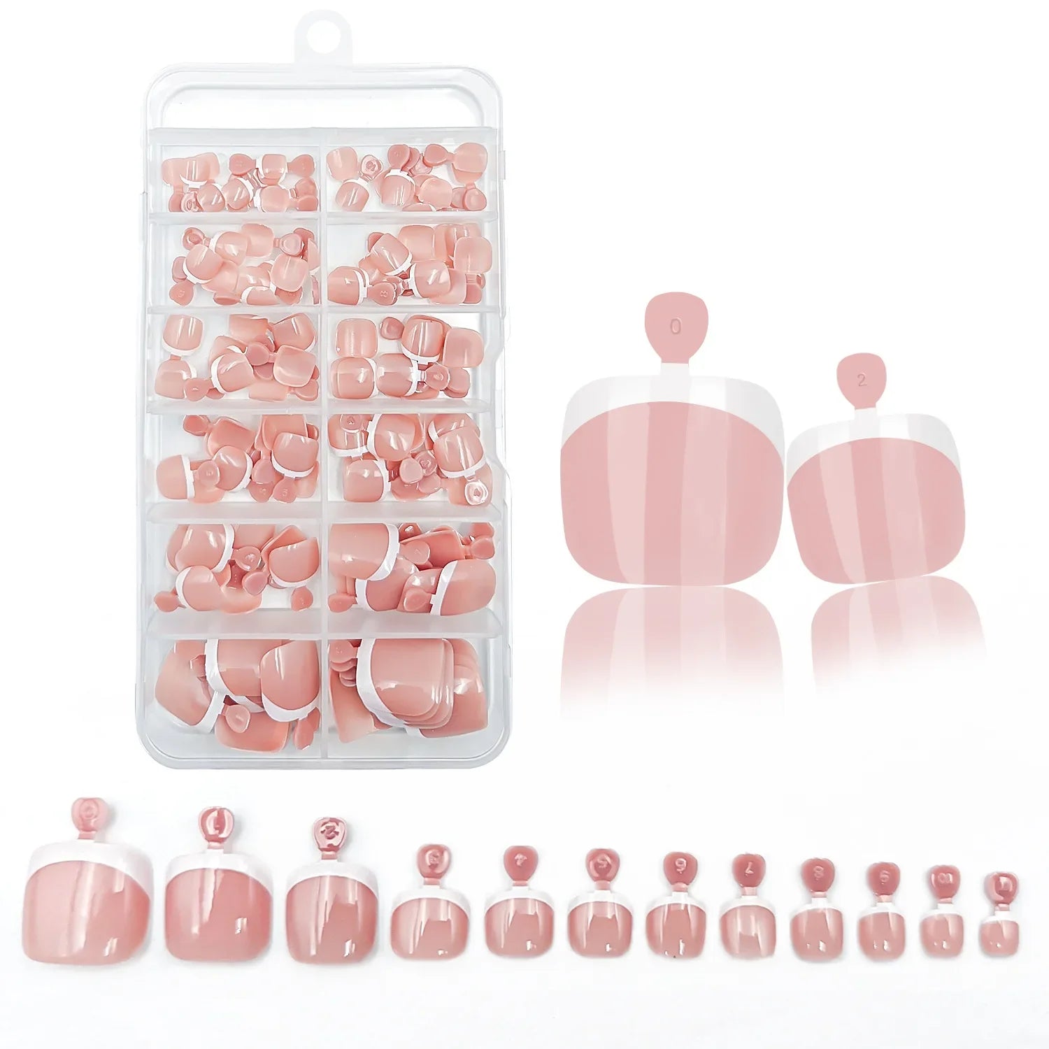 120pcs/Box 9 Styles French Fake Press On Toenails Short Square Nude Pink French Glossy False Toe Nail Full Cover Toe Tips