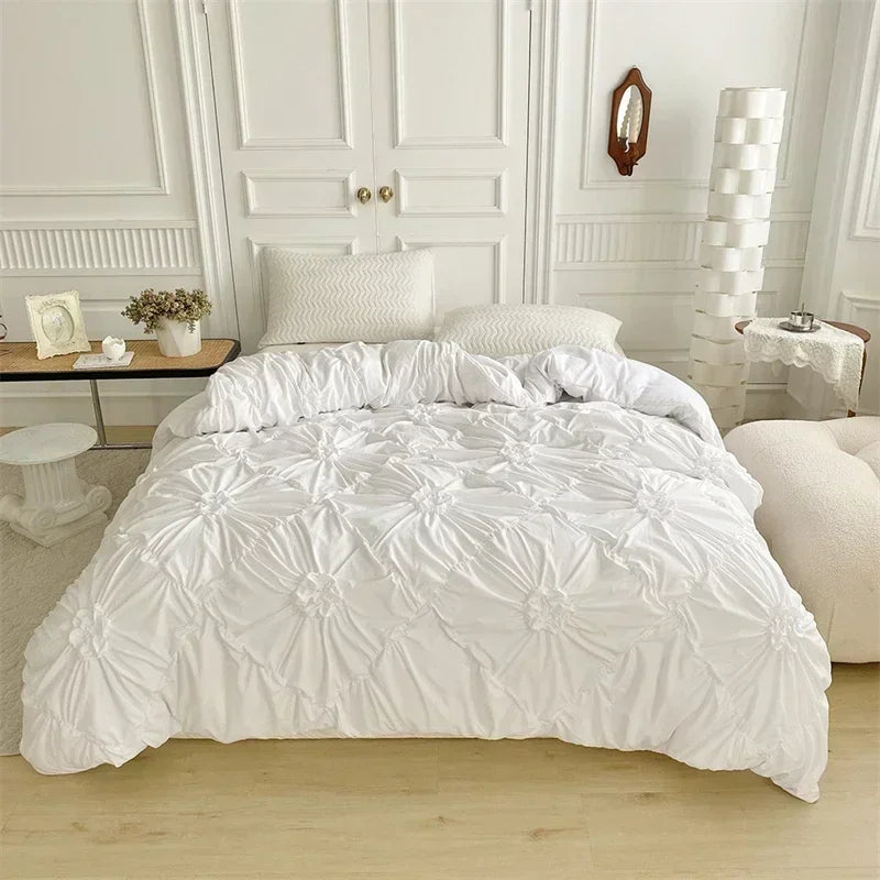 Three-dimensional Twist Flowers Bedding Set Queen Pinch Pleated Crafts Duvet Cover Set Double Blanket Cover Sets