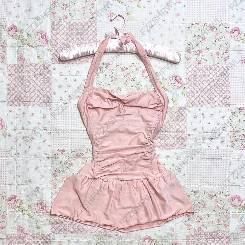 Y2k Harajuku Vintage Casual Skirts Sleeveless American Retro 90st Streetwear Aesthetics Korean Style Frocks