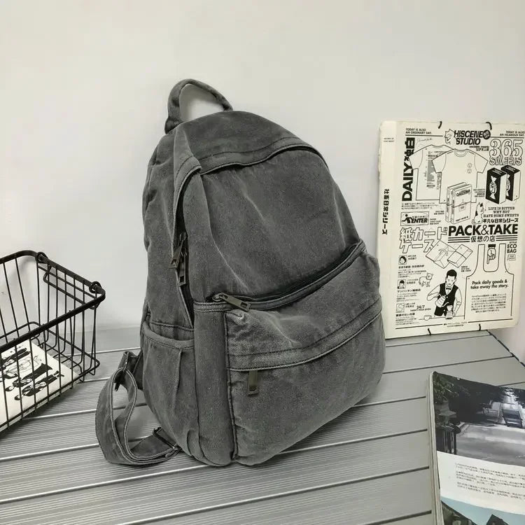 Gray Denim Backpack Leisure Travel Outing Shoulder Bag Schoolbags Suitable