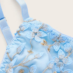 Blue Camisole Vest Bra Embroidery Flower Corsets Slim Fit Versatile Lady Corset Top Lace Rayon Ultra-Thin Thick Bra