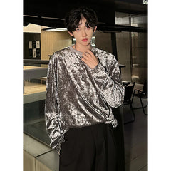 vintage velvet long sleeve t shirt Crew neck hip hop casual tees tops man harajuku velour streetwear camisetas