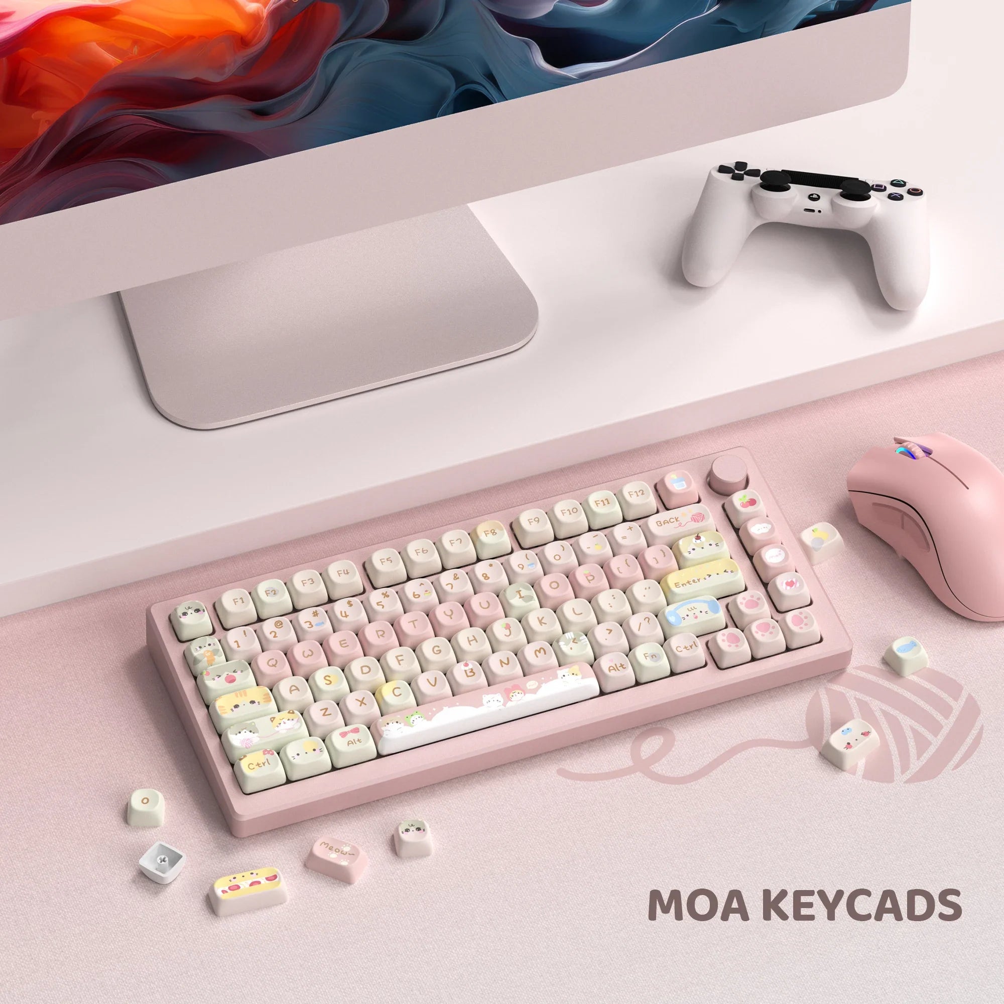 Pink Cat Dye Sublimation PBT Keycaps 136 Keys MOA Profile Keyboard Keycaps