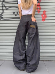 American Letter Embroidery Stitching Old Baggy Jeans Y2K Harajuku High Waist Wide Leg Trousers