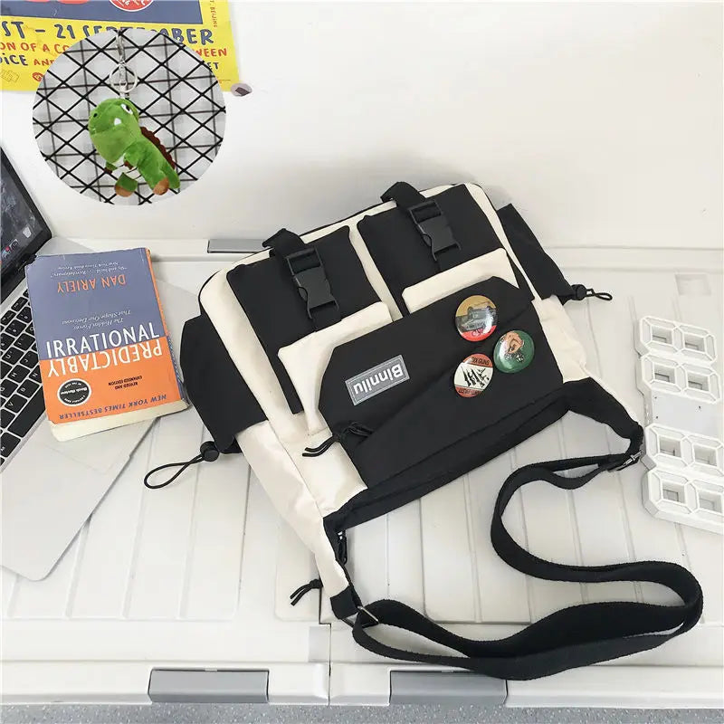 Japanese Simple Messenger Bag Student Nylon Waterproof Canvas Handbag Shoulder Crossbody Bags