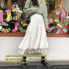 Casual Vintage Skirt Matching Chic Lady's White Skirt Sweet Girl's Cake Skirt Elastic Waist A-Line Mid Length Flare Skirt