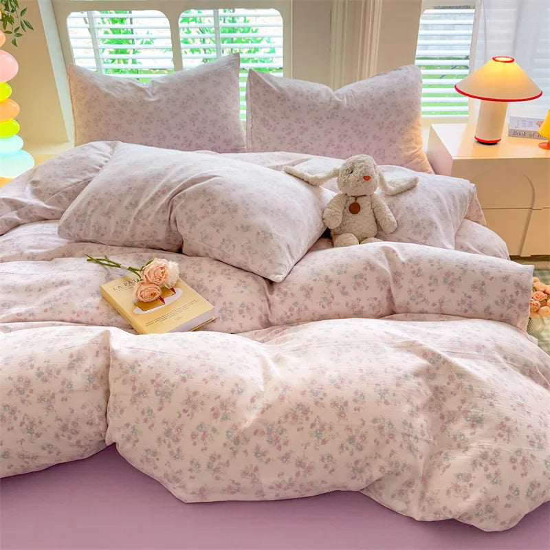 Bonenjoy Pink Flower Duvet Cover Sets Washed Polyester Super Soft Bed Cover Sets Single/Queen/King Quilt Cover with Pillowcase