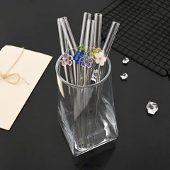 5Pcs 8mm Glass Straw Reusable Drinking Straws Cute Flower Heat-Resistant Straw