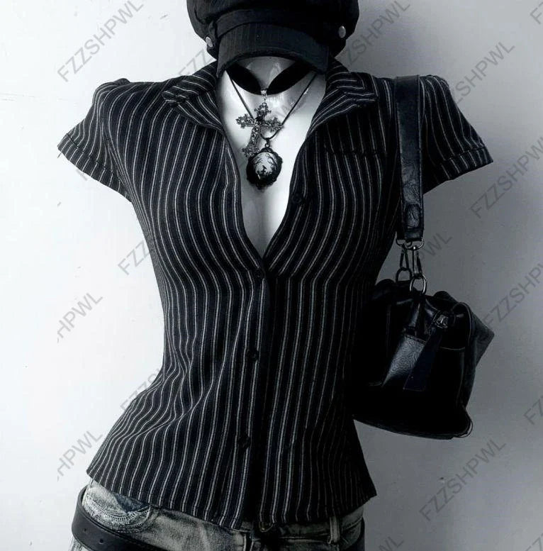 Y2K Vintage Pleated Tees Trashy Street Clothing Girl Slim Fit Tees Harajuku Casual Sweet Tops Chic