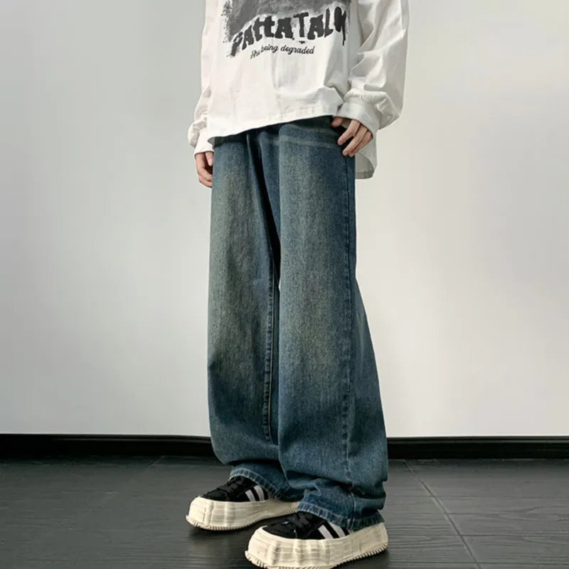 Jeans Wide Leg Jeans Male Loose Straight Denim Pants Harajuku Vintage Blue Jean Trouser Streetwear Clothes