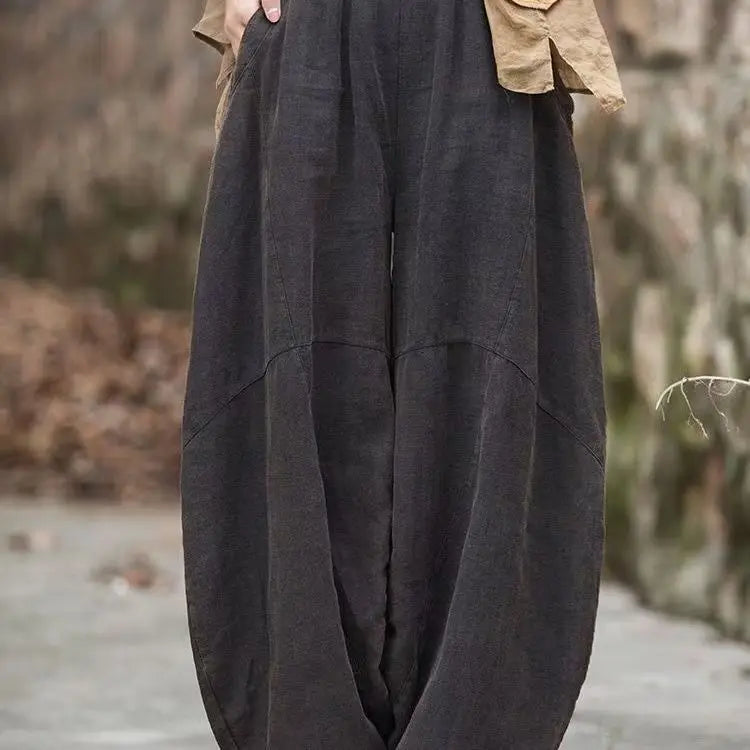 Elegant Cotton Linen Baggy Cargo y2k Pants Vintage Elastic Waist Trousers Loose Casual Long Wide Leg Oversize Clothes
