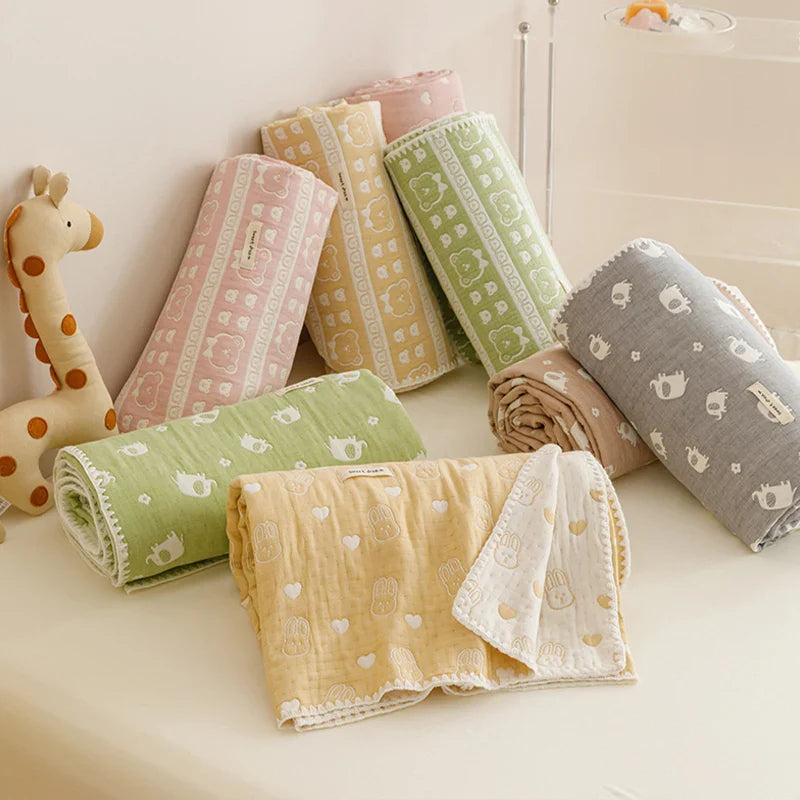 Pure Cotton Three-layer Yarn Fabric Children Blanket Soft Skin Friendly Quilt Air Conditioner Comforter Adult Kid