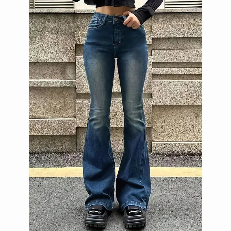 Vintage High Waist Flare Jeans Stretchy Bootcut Tight Denim Pants Bell Bottoms Casual Slim Fit Trousers