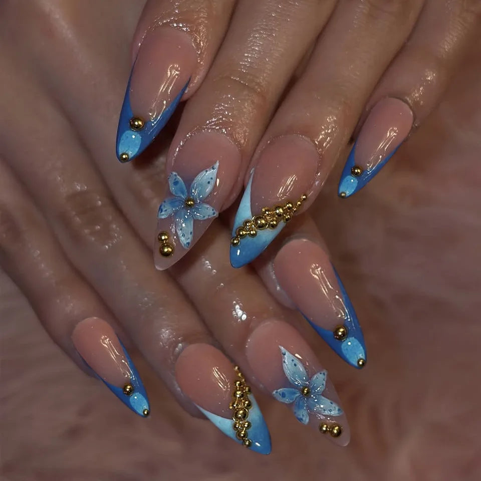Pipe Nail French Stereo Bear Bow Pearl Manicure Fake Nails