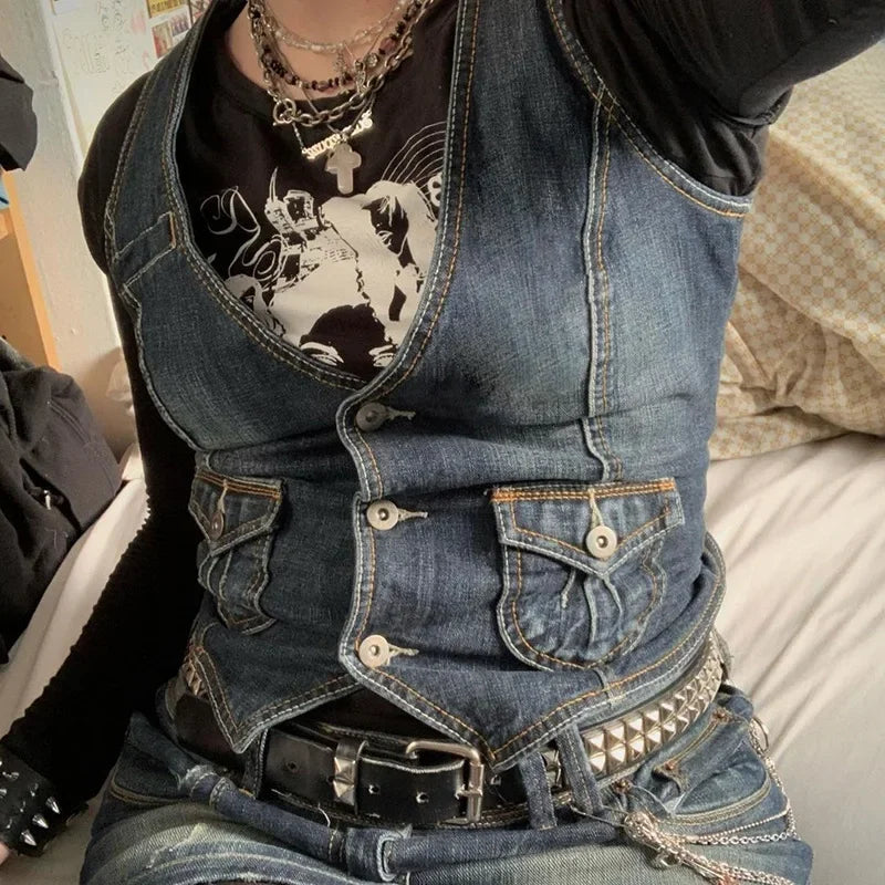 Denim Vest Slim Fit European American Cross Border Trade Goods Smooths Your Silhouette Dense Fabric Vest