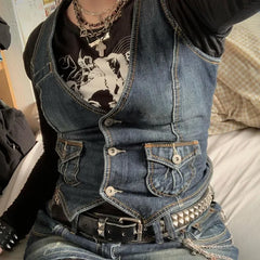 Denim Vest Slim Fit European American Cross Border Trade Goods Smooths Your Silhouette Dense Fabric Vest