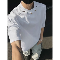 Tshirt Slim Fit Solid Color Round Neck t Shirt Button trim Casual Tee Shirt Lightweight Breathable Cotton Top
