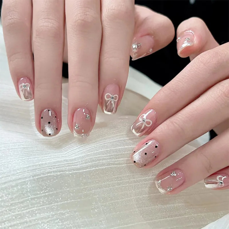 Dark Brown White Polka Dot Wearable Nail Art Fall Chic Fake Nails Detachable Finished False Nails Press on Nails