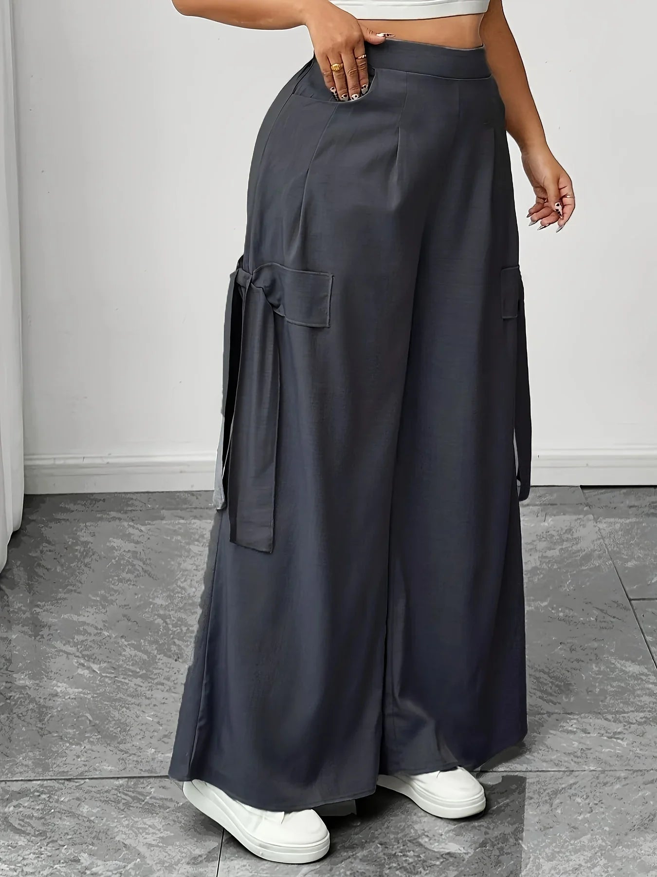 Graphite Gray Oversized Woven Casual Pants Comfortable Loose Fit High Waist Straight Leg Trousers Graphite Gray