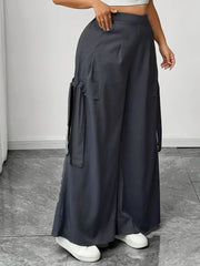 Graphite Gray Oversized Woven Casual Pants Comfortable Loose Fit High Waist Straight Leg Trousers Graphite Gray