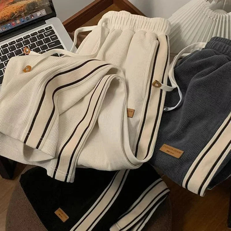 Corduroy Casual Sweatpants Straight Thick Wide Leg Pants Streetwear Outdoor Sports Work Joggers Trousers Male