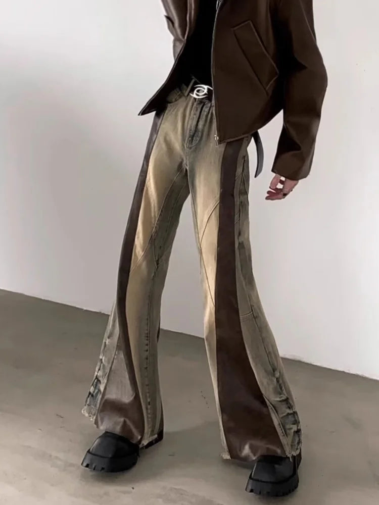 Trashy Y2K 2000S Pu Leather Patchwork Slim Flare Jeans Pants