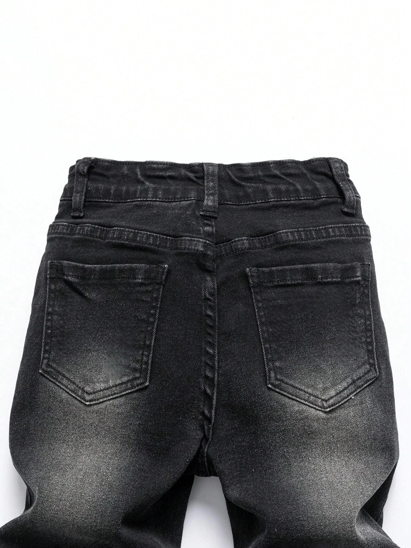 1 Piece of Four-Season Snowflake Washed Jeans, Stretch Slim Fit Light Gray Dark Black Casual Denim Pants, Normcore