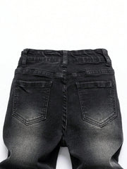 1 Piece of Four-Season Snowflake Washed Jeans, Stretch Slim Fit Light Gray Dark Black Casual Denim Pants, Normcore