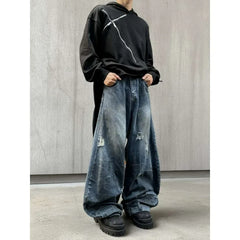 98% Cotton Jeans American Y2k Streetwear Hole Patchwork Design Denim Pants Youth Straight Baggy Stretch Jeans
