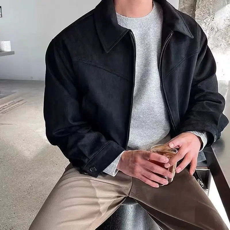 Retro Brown Brown Suede Bomber Jackets