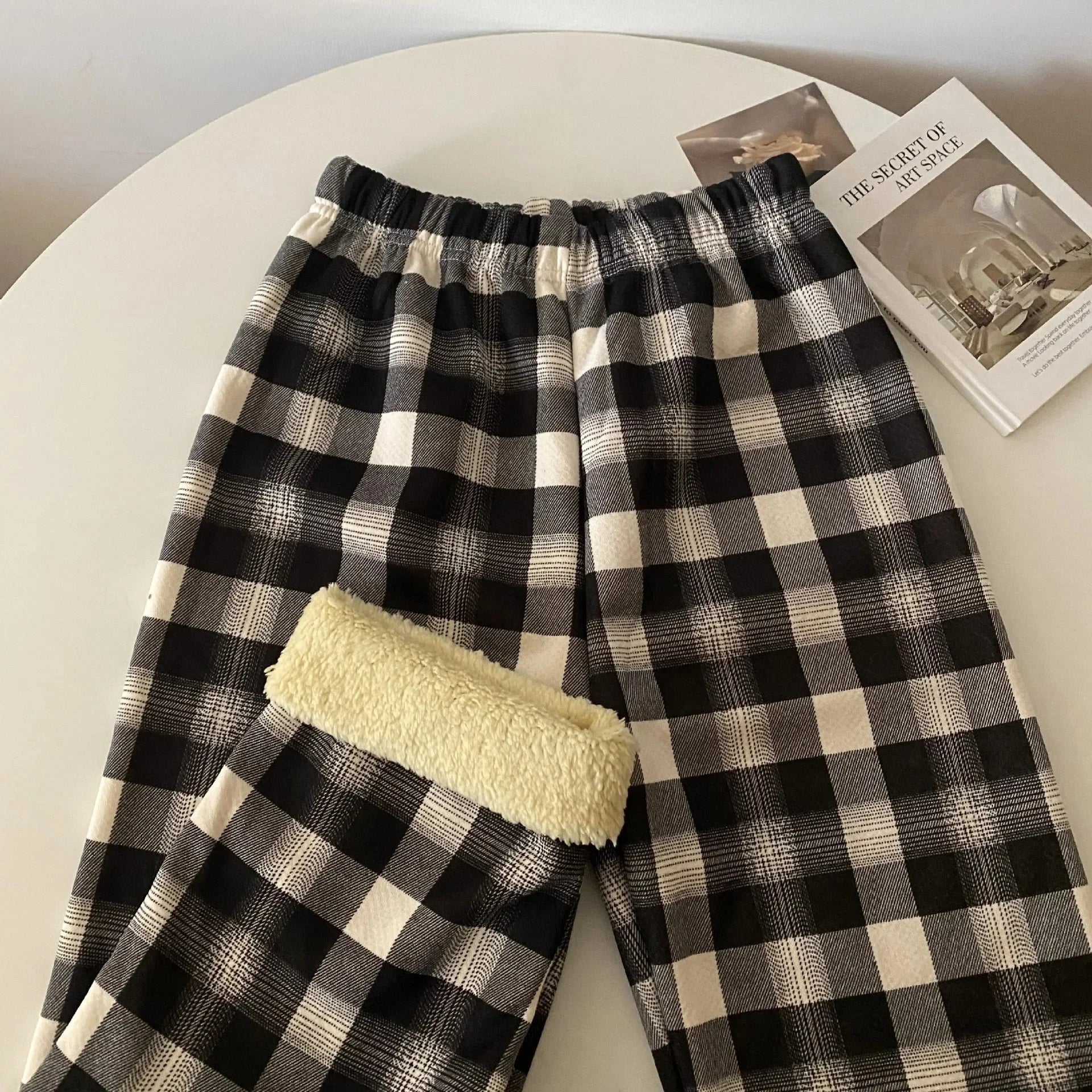 High Waist Fleece Lined Wide Leg Pants Comfortable Casual Korean Style Home Wear Slimming Trousers