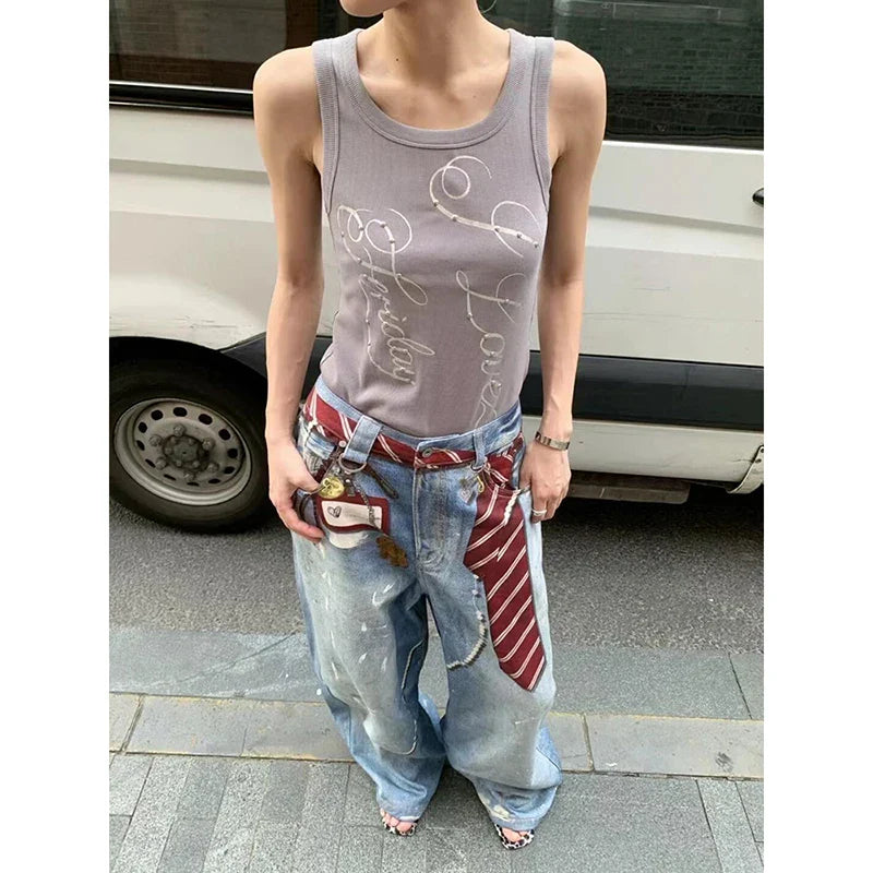 Blue Y2k Baggy Jeans Harajuku VintageBent Knife Denim Trouser Jeans Oversize Clothes