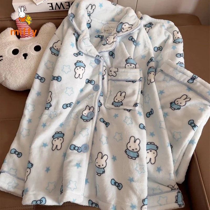 Kawaii Miffy Sleepwear Creative Cartoon Blue Star Bowknot Rabbit