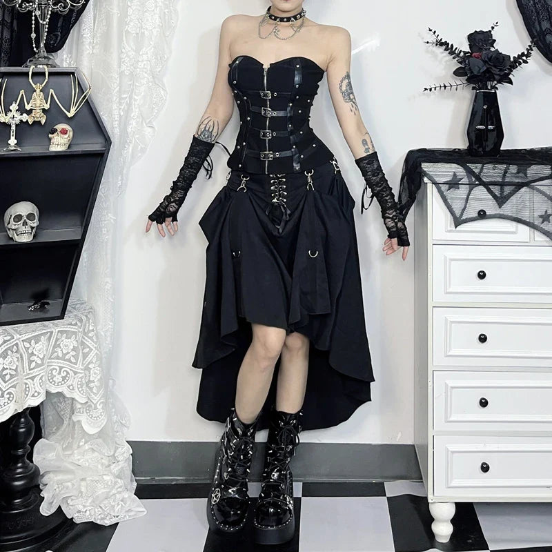 Goth Streetwear Gothic Skirt Harajuku Emo Alternative Grunge High Waist Bandage A-line Skirts Y2k E-girl Indie Clothes