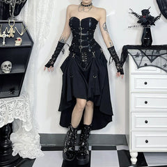 Goth Streetwear Gothic Skirt Harajuku Emo Alternative Grunge High Waist Bandage A-line Skirts Y2k E-girl Indie Clothes
