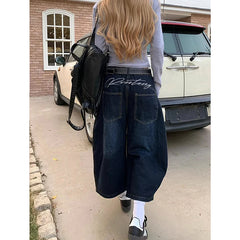 Blue Jeans High Waist Vintage Design Hip Hop Straight Baggy Denim Pants Street Y2K American Style Wide Leg Denim Trouser