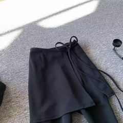 High Waist Casual Pants Yoga Butt Covering Skirt Elastic Slimming Drapey Suit Long Pants Black Two-Piece Set
