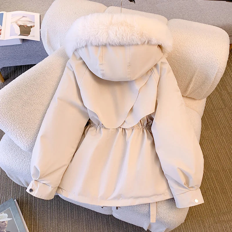 Fleece Lined Hood Down Jacket Coat