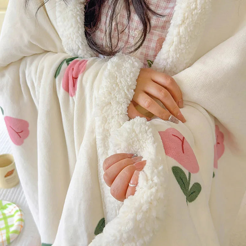 Cartoon Printed Lamb Wool Blanket Thick