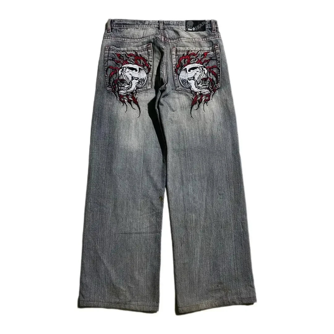 Y2K Street Jeans Harajuku Hip Hop Retro Loose Red Stripe Printing BaggyJeans Pants Gothic Wide Trousers