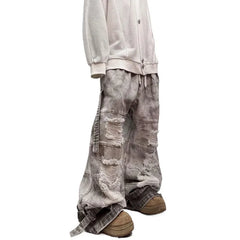 Hip-hop street clothing wasteland style tie-dye ripped jeans
