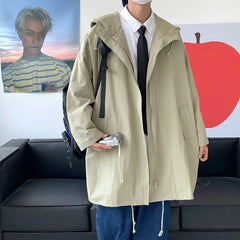 jacker Loose Fit Casual Hooded Jacket Outdoor Coat Mid-length jacket man