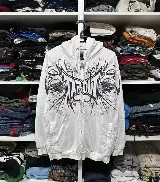 Gothic Oversized Letter Printed Zipper Hoodie Sweater Y2K Harajuku Rock Casual Couple Sweatshirt Streetwear