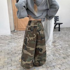 Fashionable Camouflage Denim Pants Trendy Japanese Harajuku Style Loose Fit Long Pants Polyester Fiber Comfortable Casual Lei...