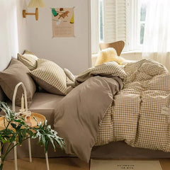 Japan Style Plaid Queen Duvet Cover Set 220x240 High-quality Soft Skin-friendly Bedding Set King Size Quilt Cover Pillowcases